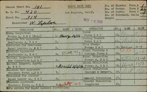 WPA block face card for household census (block 314) in Los Angeles County