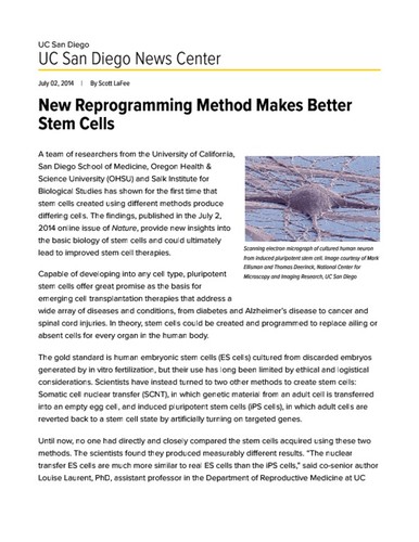 New Reprogramming Method Makes Better Stem Cells