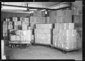 Cartons of butter damages in shipment, Southern California, 1932