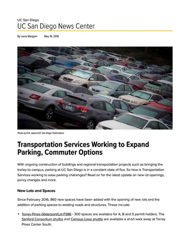 Transportation Services Working to Expand Parking, Commuter Options
