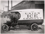 [Exterior general view delivery truck in front of warehouse Union Ice Company]