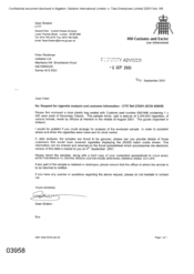 [Letter from Sean Brabon to Peter Redshaw regarding a request for cigarette analysis and customer information]
