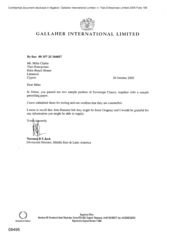 Gallahar International Limited[Memo from Norman BS Jack to Mike Clarke regarding two sample packets of Sovereign Classic]