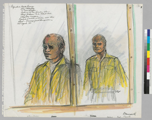 8/24/71 Defendants Fleeta Drumgo and John Clutchette in court after violence at San Quentin