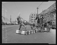 Vivian Cammack and Irene Alcalay with a wooden horse, Los Angeles, 1935