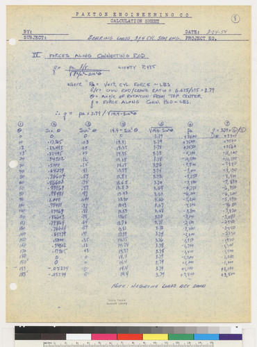 Paxton Engineering Co. Calculation Sheet, page 8, 1954