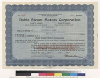 Doble Steam Motors Corporation Stock Certificate