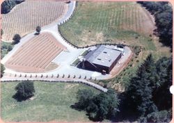 Aerial view from the side of the Lambert Winery building, Healdsburg, California, 1986