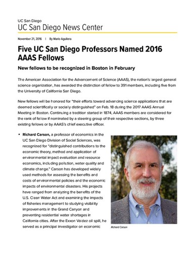 Five UC San Diego Professors Named 2016 AAAS Fellows