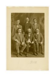 Isidore B. Dockweiler and men possibly at Newman Club, circa 1900