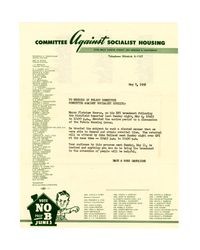 Letter from Baus & Ross Campaigns to Members of Policy Committee of Committee Against Socialist Housing, May 7, 1952