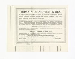 Certificate to Edward V. Dockweiler initiated into the Ancient Order of the Deep from Domain of Neptunus Rex, July 6, 1925