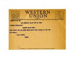 Telegram from Nils Asther to Isidore B. Dockweiler, September 20, 1945