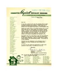 Committee Against Socialist Housing campaign letter, May 1, 1952