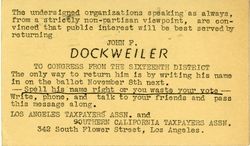 Postcard to re-elect Congressman John F. Dockweiler