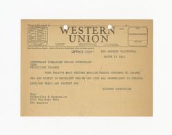 Telegram from Isidore B. Dockweiler to Edward Vincent Dockweiler, March 13, 1942