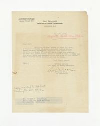 Letter from Navy Department Bureau of Naval Personnel to Isidore B. Dockweiler, June 29, 1942