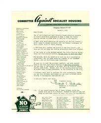 Committee Against Socialist Housing campaign letter, March 7, 1952