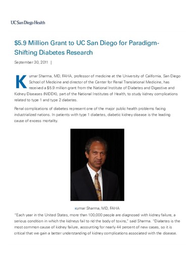 $5.9 Million Grant to UC San Diego for Paradigm-Shifting Diabetes Research