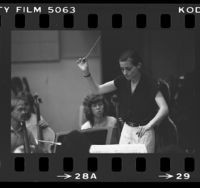 Conductor Fellow, Gisele Buka Ben-Dor rehearsing with the Los Angeles Philharmonic Institute Orchestra, 1984