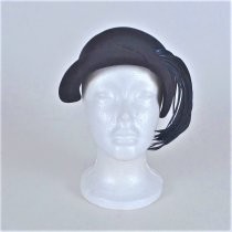 Navy blue wool cocktail hat with plume