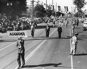 Soldiers from Alabama march in an American Legion Parade