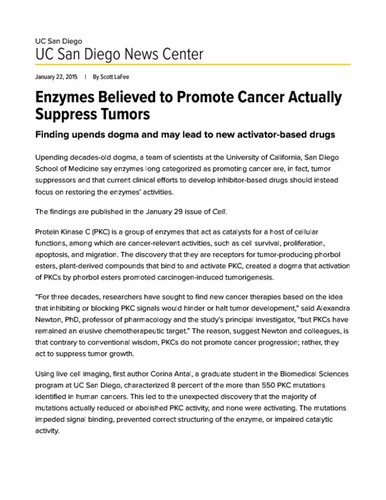 Enzymes Believed to Promote Cancer Actually Suppress Tumors