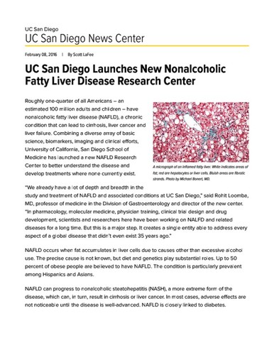 UC San Diego Launches New Nonalcoholic Fatty Liver Disease Research Center