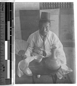 Portrait of a Korean man wearing a traditional Korean hat, Korea, ca. 1920-1940