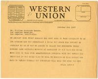 Telegram from Julia Morgan to William Randolph Hearst, October 8, 1927