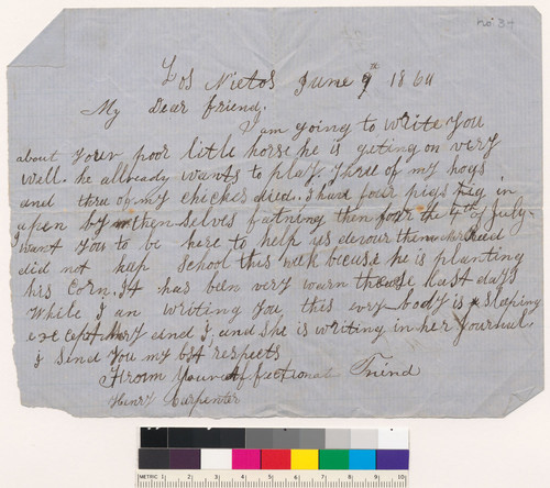 Letter to J.E. from Henry Carpenter