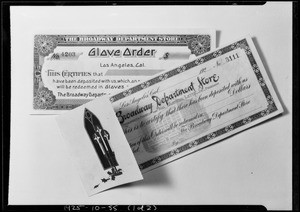 Copies of gloves & merchandise orders for Art Engraving Co., Southern California, 1925