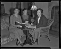 Bernice C. Nysewander, Letha May Houston, and Mrs. Louis A. Williford of the Cosmos Club, Los Angeles, ca. 1936