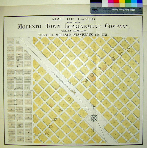 Map of lands of the Modesto Town Improvement Company, (Maze's Addition), Town of Modesto, Stanislaus Co., Cal
