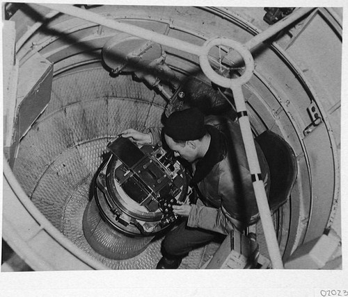 Bill Baum inside the 200-inch telescope prime focus cage, Palomar Observatory