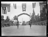 Floral banner announcing the "Dream Castle" float in the Tournament of Roses Parade, Pasadena, 1931