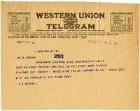 Telegram from William Randolph Hearst to Julia Morgan, December 30, 1923