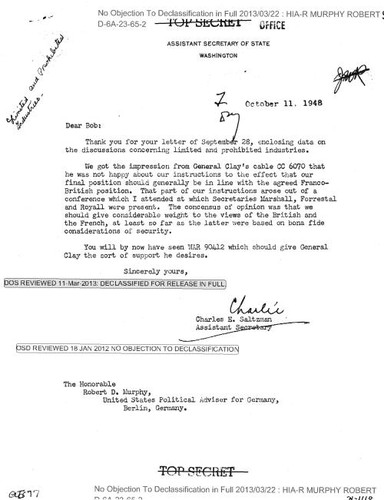 Robert Murphy correspondence with Charles E. Saltzman regarding limited and prohibited industries