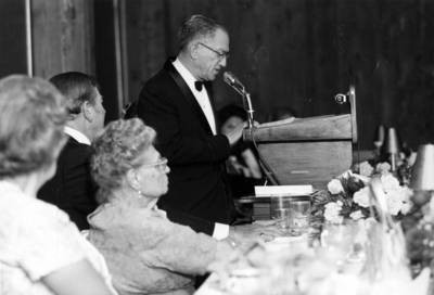 President John L. Davis, speaking at Chapman College Challenge '70 Dinner, 1970