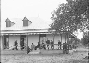 Swiss missionaries on the porch of the mission house, Ricatla, Mozambique, ca. 1896-1911