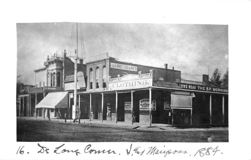De Long Corner I and Mariposa streets 1884 Fresno California
