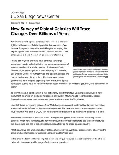 New Survey of Distant Galaxies Will Trace Changes Over Billions of Years