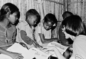 DSM Missionary, Inger Engsig-Karup teaching "Future kids" in Bangladesh, 1982