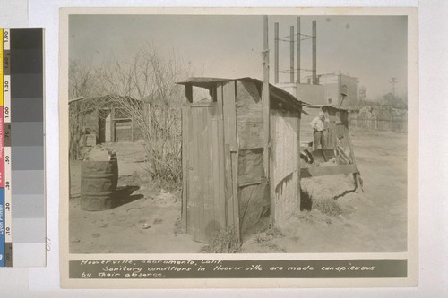 Hooverville, Sacramento, California. Sanitary conditions in Hooverville are made conspicuous by their absence