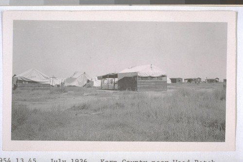 July, 1936, Kern County near Weed Patch. A religious colony, largely Oklahomans. Members of the Full Gospel denomination who have leased this ground and set up their own camp. These are refugees