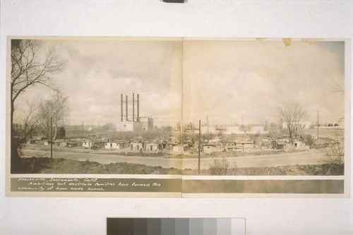 Hooverville, Sacramento, California. Ambitious but destitute families have formed this community of home-made homes