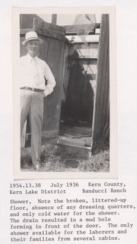 July, 1936, Kern County, Kern Lake District. Banducci Ranch. Shower ...