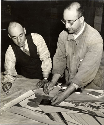 [Sargent Johnson (left), designer of time mosaic at Aquatic Park and Sidi Zyani, tile mosaic artist]