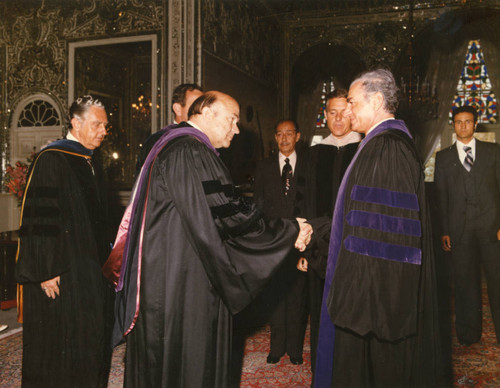 Bestowing an honorary degree on the Shah of Iran, 1977