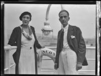 Princess Marie Anne Ghika (Liane de Pougy) and Prince Georges Ghika, of Poland, on the passenger liner Wisconsin, Los Angleles, 1932